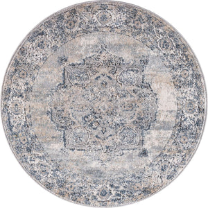 Gray 3' 1 x 3' 1 Portland Round Area Rug 85% Polypropylene & 15% Polyester Vintage Distressed Traditional Carpet for Home Decor for Sale at Rug Engine