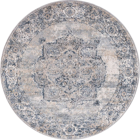 Gray 3' 1 x 3' 1 Portland Round Area Rug 85% Polypropylene & 15% Polyester Vintage Distressed Traditional Carpet for Home Decor for Sale at Rug Engine