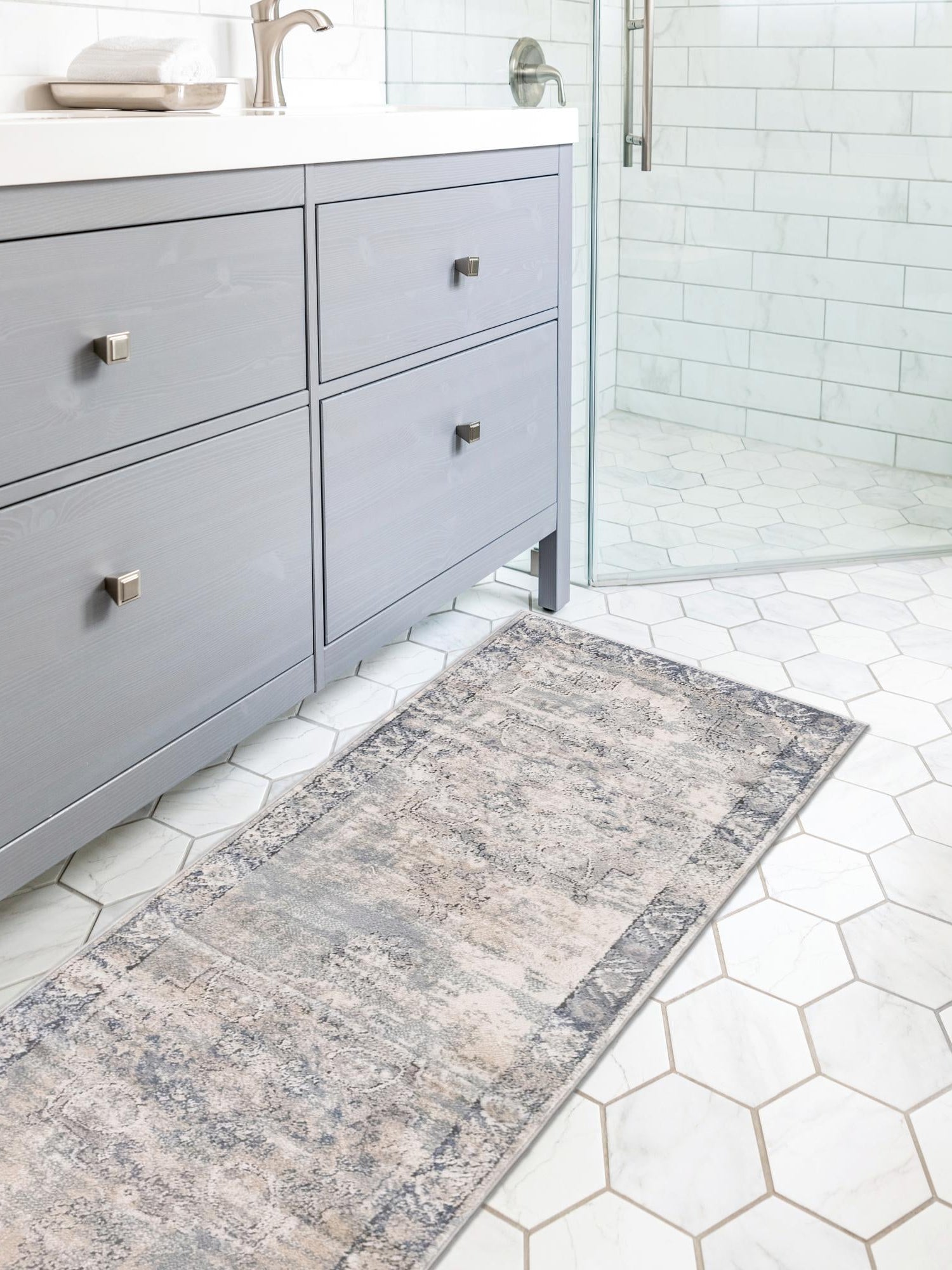 Gray 2' x 8' Portland Runner Area Rug 85% Polypropylene & 15% Polyester Vintage Distressed Traditional Carpet for Home Decor for Sale at Rug Engine