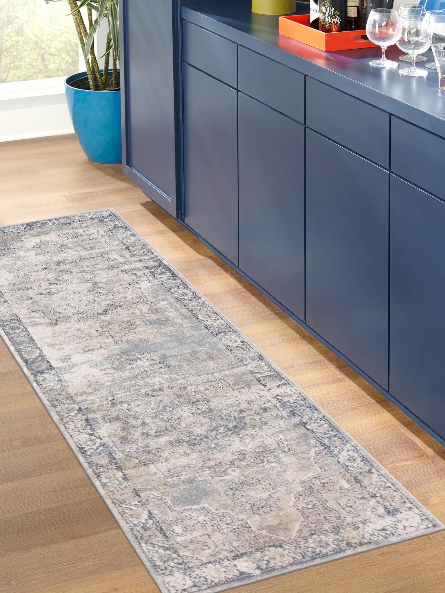 Gray 2' x 12' Portland Runner Area Rug 85% Polypropylene & 15% Polyester Vintage Distressed Traditional Carpet for Home Decor for Sale at Rug Engine