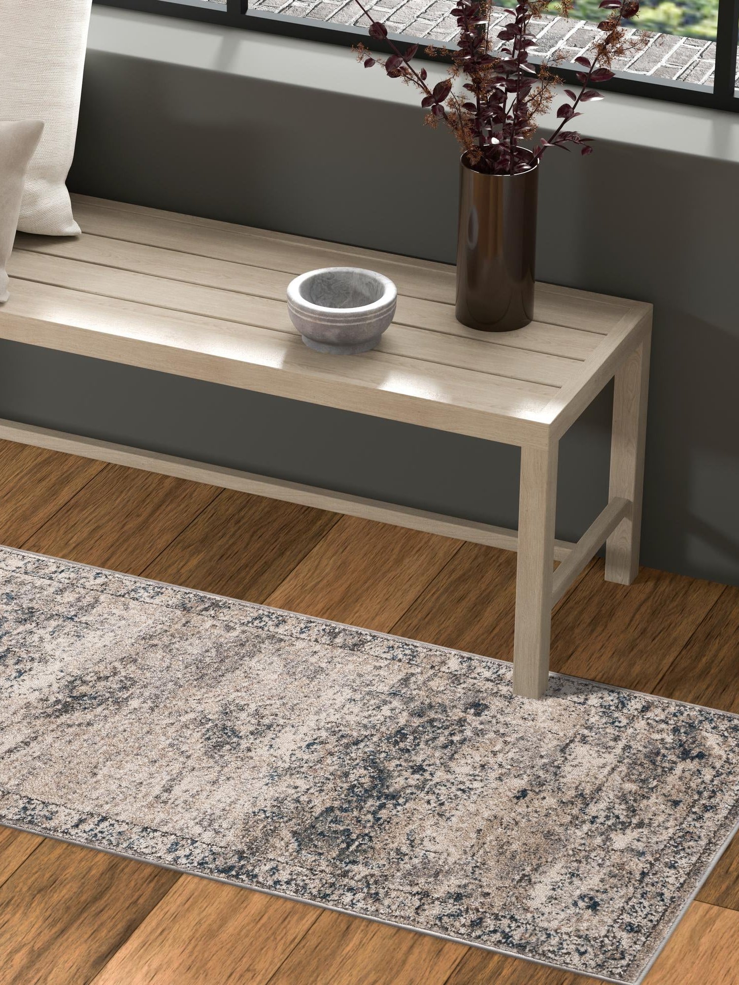 Gray 2' x 12' Portland Runner Area Rug 85% Polypropylene & 15% Polyester Vintage Distressed Traditional Carpet for Home Decor for Sale at Rug Engine