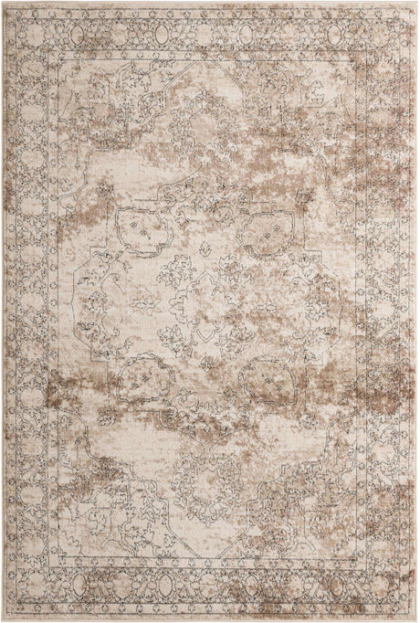 Ivory 6' 1 x 9' Portland Rectangle Area Rug 85% Polypropylene & 15% Polyester Vintage Distressed Traditional Carpet for Home Decor for Sale at Rug Engine