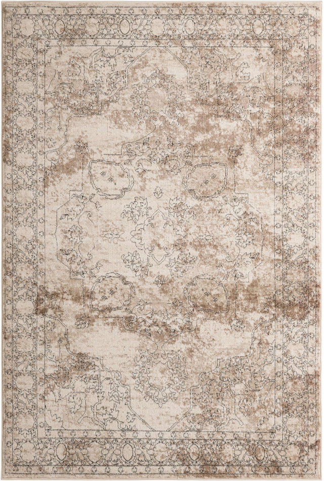 Ivory 6' 1 x 9' Portland Rectangle Area Rug 85% Polypropylene & 15% Polyester Vintage Distressed Traditional Carpet for Home Decor for Sale at Rug Engine