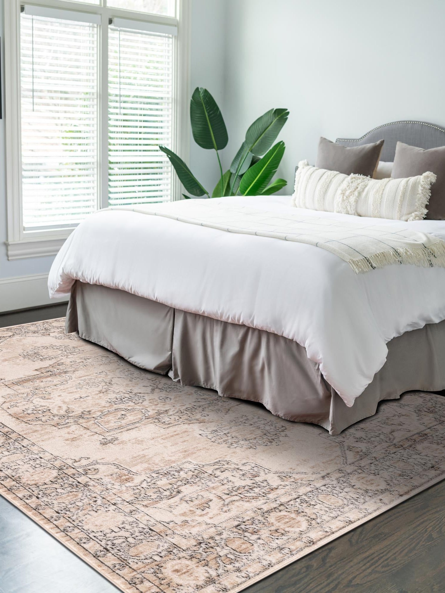 Ivory 5' 3 x 8' Portland Rectangle Area Rug 85% Polypropylene & 15% Polyester Vintage Distressed Traditional Carpet for Home Decor for Sale at Rug Engine