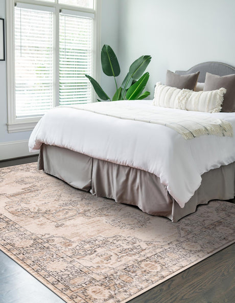 Ivory 9' x 12' Portland Rectangle Area Rug 85% Polypropylene & 15% Polyester Vintage Distressed Traditional Carpet for Home Decor for Sale at Rug Engine