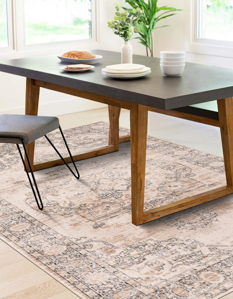 Ivory 9' x 12' Portland Rectangle Area Rug 85% Polypropylene & 15% Polyester Vintage Distressed Traditional Carpet for Home Decor for Sale at Rug Engine