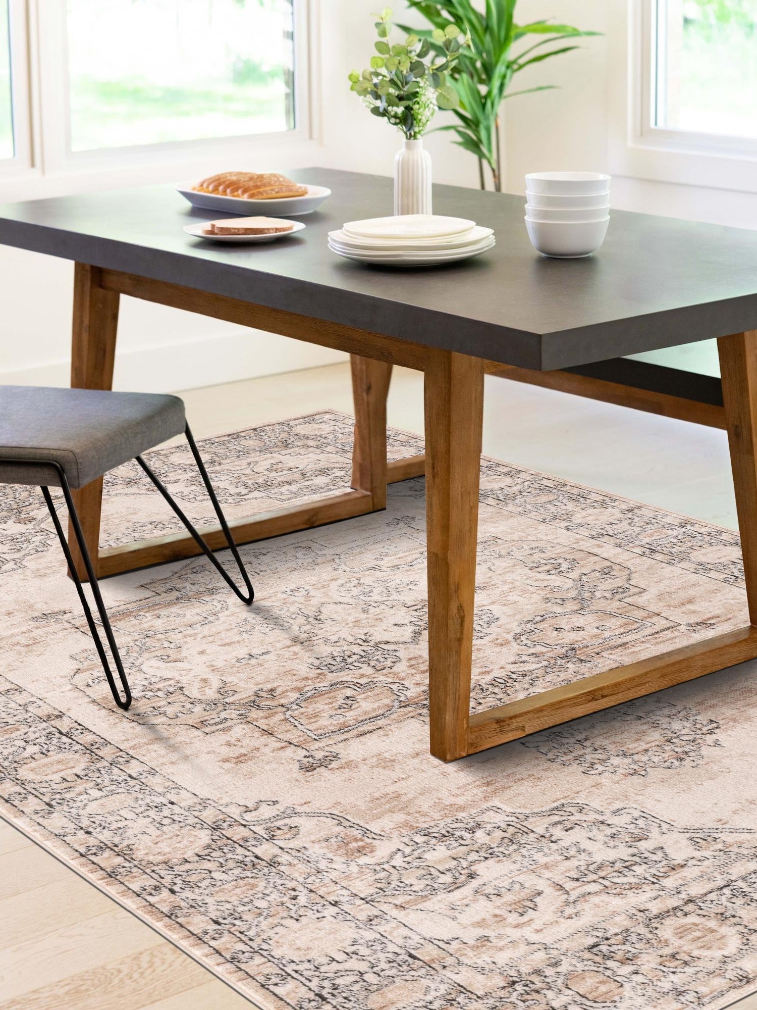 Ivory 5' 3 x 8' Portland Rectangle Area Rug 85% Polypropylene & 15% Polyester Vintage Distressed Traditional Carpet for Home Decor for Sale at Rug Engine