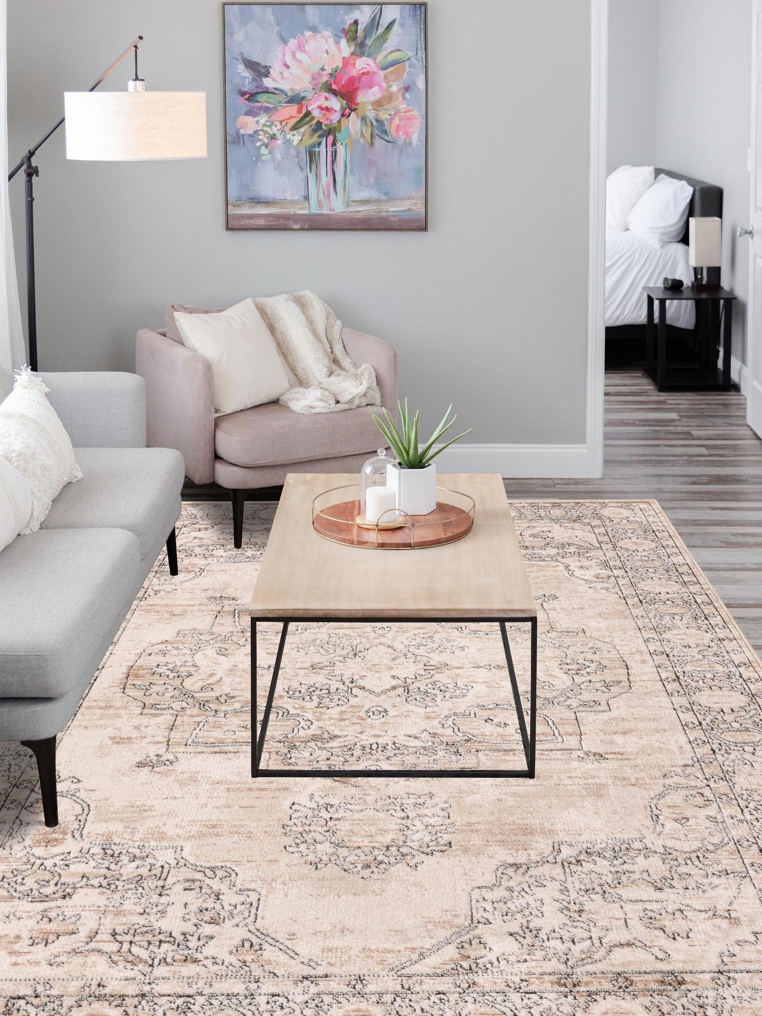 Ivory 5' 3 x 8' Portland Rectangle Area Rug 85% Polypropylene & 15% Polyester Vintage Distressed Traditional Carpet for Home Decor for Sale at Rug Engine