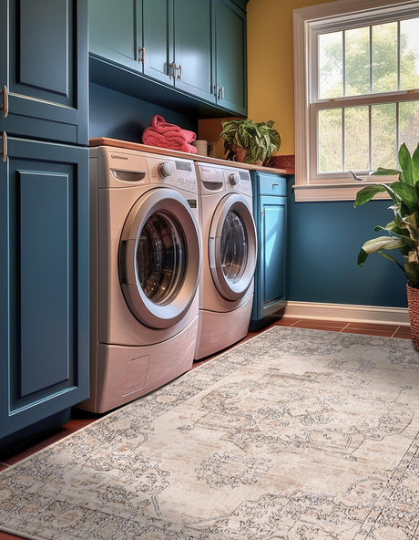 Ivory 9' x 12' Portland Rectangle Area Rug 85% Polypropylene & 15% Polyester Vintage Distressed Traditional Carpet for Home Decor for Sale at Rug Engine