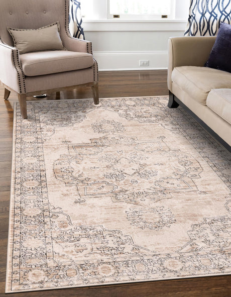 Ivory 9' x 12' Portland Rectangle Area Rug 85% Polypropylene & 15% Polyester Vintage Distressed Traditional Carpet for Home Decor for Sale at Rug Engine