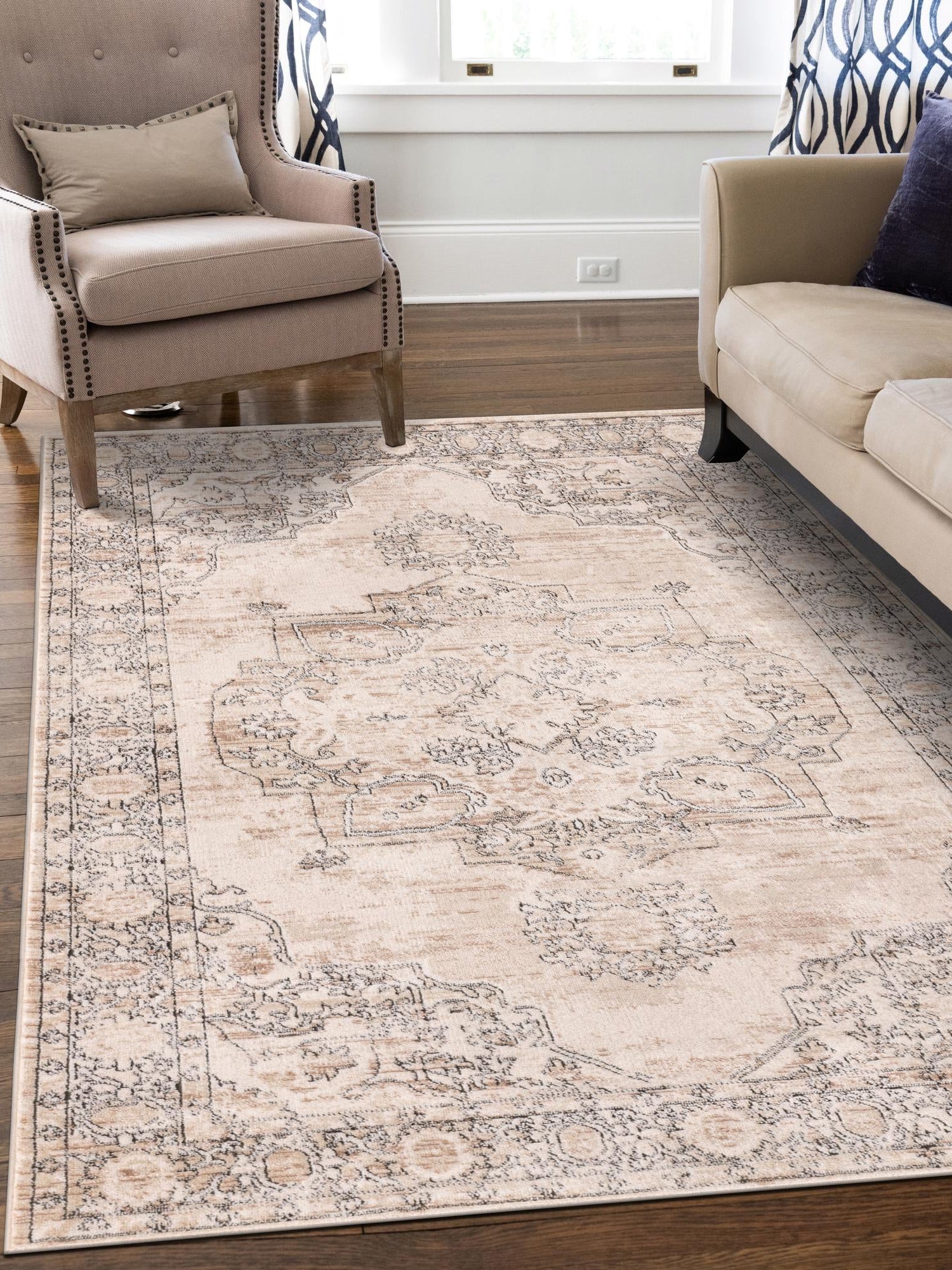 Ivory 3' 1 x 5' 3 Portland Rectangle Area Rug 85% Polypropylene & 15% Polyester Vintage Distressed Traditional Carpet for Home Decor for Sale at Rug Engine