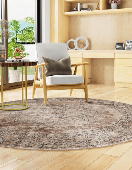 Ivory 7' 10 x 7' 10 Portland Round Area Rug 85% Polypropylene & 15% Polyester Vintage Distressed Traditional Carpet for Home Decor for Sale at Rug Engine