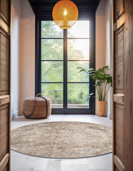 Ivory 7' 1 x 7' 1 Portland Round Area Rug 85% Polypropylene & 15% Polyester Vintage Distressed Traditional Carpet for Home Decor for Sale at Rug Engine
