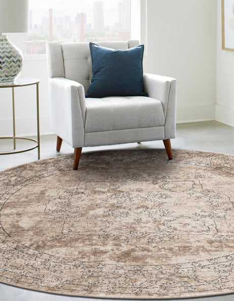 Ivory 7' 10 x 7' 10 Portland Round Area Rug 85% Polypropylene & 15% Polyester Vintage Distressed Traditional Carpet for Home Decor for Sale at Rug Engine