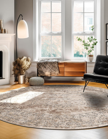Ivory 10' x 10' Portland Round Area Rug 85% Polypropylene & 15% Polyester Vintage Distressed Traditional Carpet for Home Decor for Sale at Rug Engine