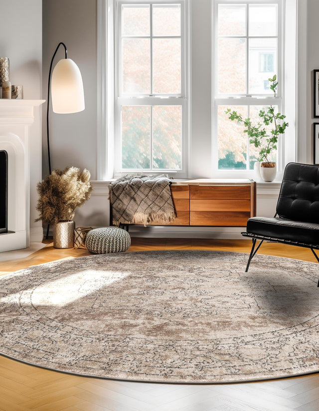 Ivory 10' x 10' Portland Round Area Rug 85% Polypropylene & 15% Polyester Vintage Distressed Traditional Carpet for Home Decor for Sale at Rug Engine