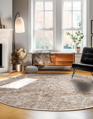 Ivory 6' 1 x 6' 1 Portland Round Area Rug 85% Polypropylene & 15% Polyester Vintage Distressed Traditional Carpet for Home Decor for Sale at Rug Engine