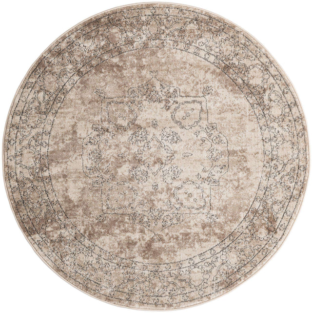 Ivory 5' 3 x 5' 3 Portland Round Area Rug 85% Polypropylene & 15% Polyester Vintage Distressed Traditional Carpet for Home Decor for Sale at Rug Engine