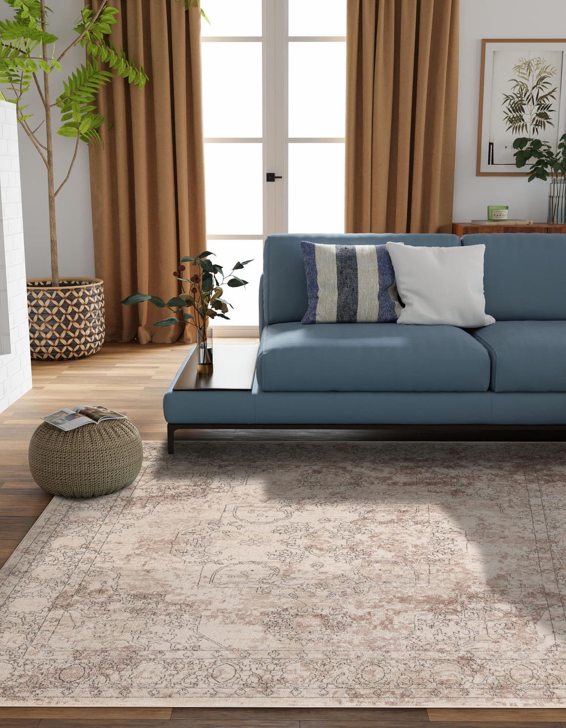 Ivory 5' 3 x 5' 3 Portland Square Area Rug 85% Polypropylene & 15% Polyester Vintage Distressed Traditional Carpet for Home Decor for Sale at Rug Engine