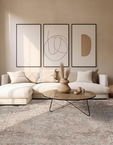 Ivory 7' 10 x 7' 10 Portland Square Area Rug 85% Polypropylene & 15% Polyester Vintage Distressed Traditional Carpet for Home Decor for Sale at Rug Engine