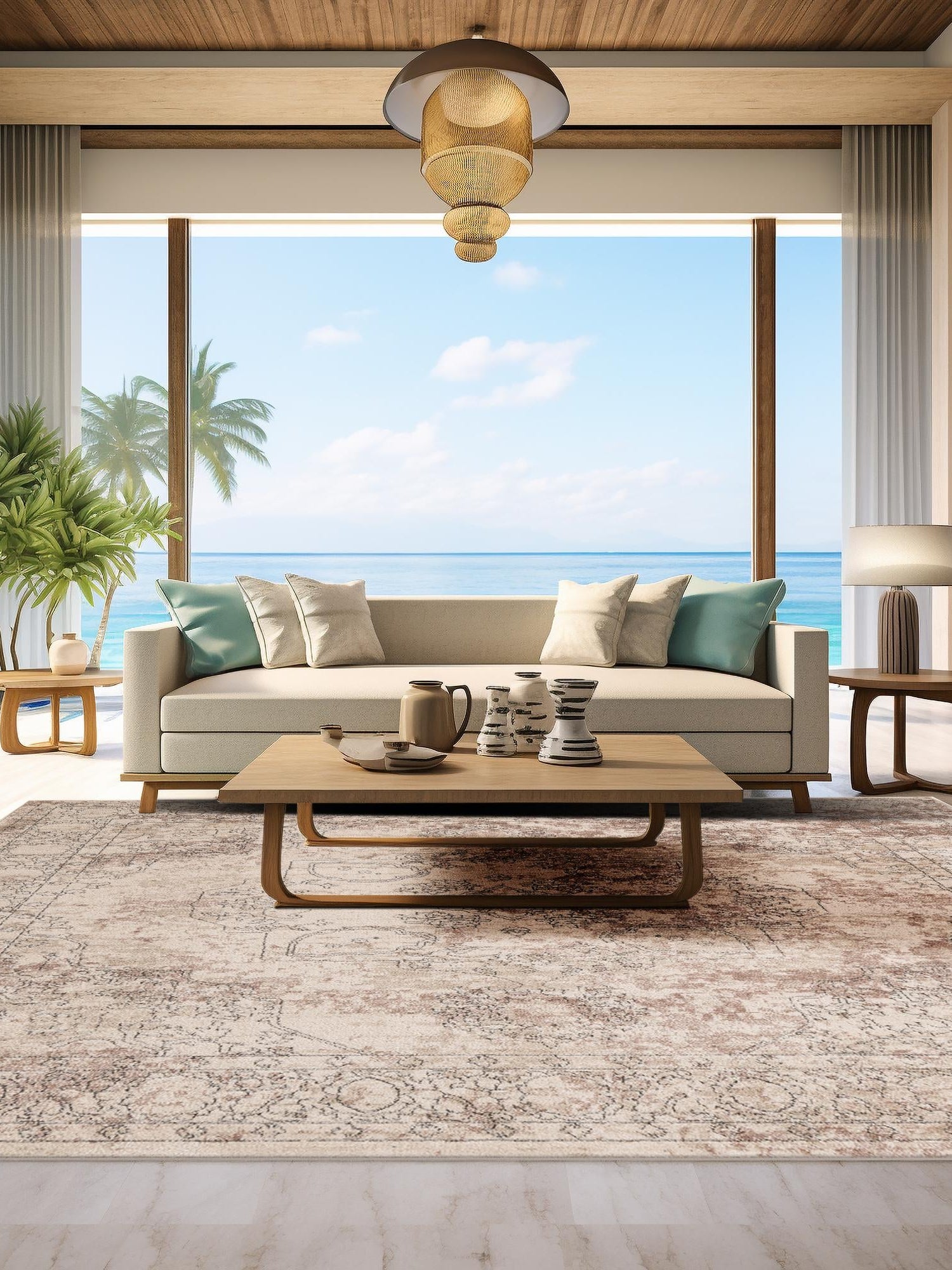 Ivory 4' 1 x 4' 1 Portland Square Area Rug 85% Polypropylene & 15% Polyester Vintage Distressed Traditional Carpet for Home Decor for Sale at Rug Engine