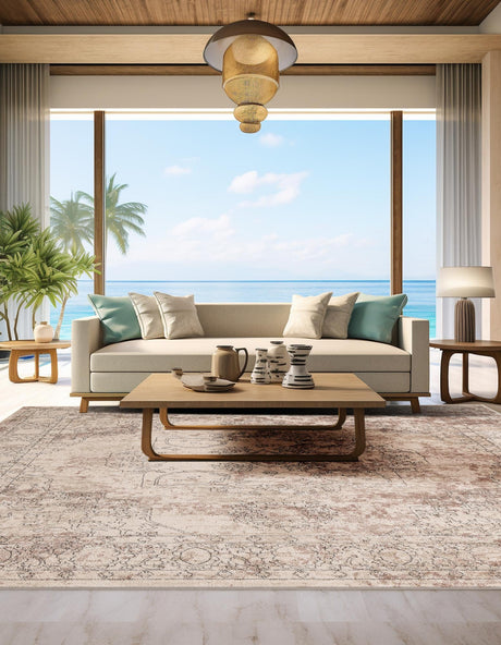 Ivory 7' 10 x 7' 10 Portland Square Area Rug 85% Polypropylene & 15% Polyester Vintage Distressed Traditional Carpet for Home Decor for Sale at Rug Engine