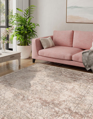 Ivory 5' 3 x 5' 3 Portland Square Area Rug 85% Polypropylene & 15% Polyester Vintage Distressed Traditional Carpet for Home Decor for Sale at Rug Engine