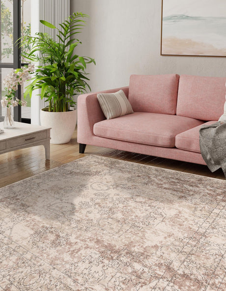 Ivory 7' 10 x 7' 10 Portland Square Area Rug 85% Polypropylene & 15% Polyester Vintage Distressed Traditional Carpet for Home Decor for Sale at Rug Engine