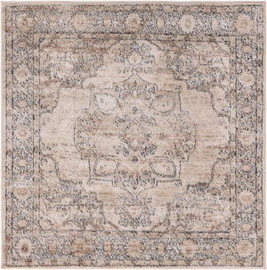 Ivory 4' 1 x 4' 1 Portland Square Area Rug 85% Polypropylene & 15% Polyester Vintage Distressed Traditional Carpet for Home Decor for Sale at Rug Engine