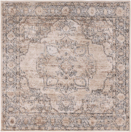 Ivory 4' 1 x 4' 1 Portland Square Area Rug 85% Polypropylene & 15% Polyester Vintage Distressed Traditional Carpet for Home Decor for Sale at Rug Engine
