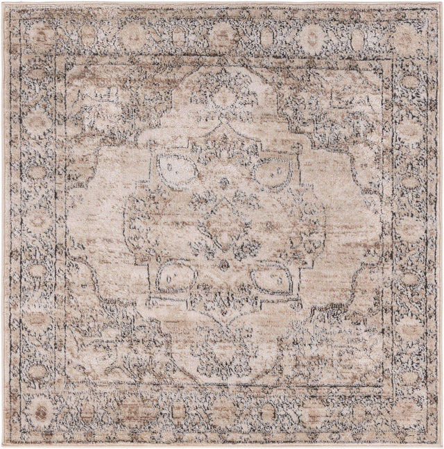 Ivory 4' 1 x 4' 1 Portland Square Area Rug 85% Polypropylene & 15% Polyester Vintage Distressed Traditional Carpet for Home Decor for Sale at Rug Engine