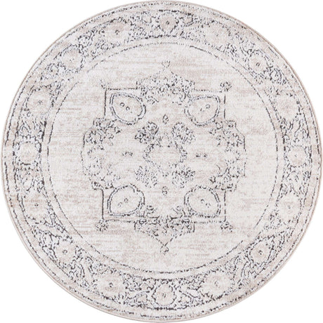 Ivory 3' 1 x 3' 1 Portland Round Area Rug 85% Polypropylene & 15% Polyester Vintage Distressed Traditional Carpet for Home Decor for Sale at Rug Engine