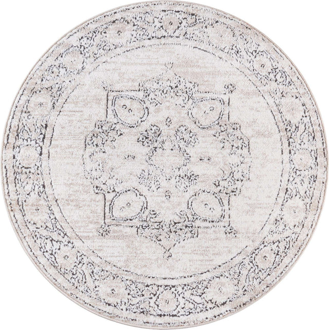 Ivory 3' 1 x 3' 1 Portland Round Area Rug 85% Polypropylene & 15% Polyester Vintage Distressed Traditional Carpet for Home Decor for Sale at Rug Engine