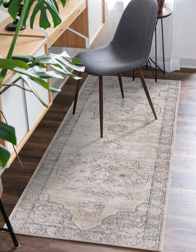 Ivory 2' x 7' 1 Portland Runner Area Rug 85% Polypropylene & 15% Polyester Vintage Distressed Traditional Carpet for Home Decor for Sale at Rug Engine