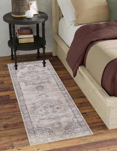 Ivory 2' x 8' Portland Runner Area Rug 85% Polypropylene & 15% Polyester Vintage Distressed Traditional Carpet for Home Decor for Sale at Rug Engine