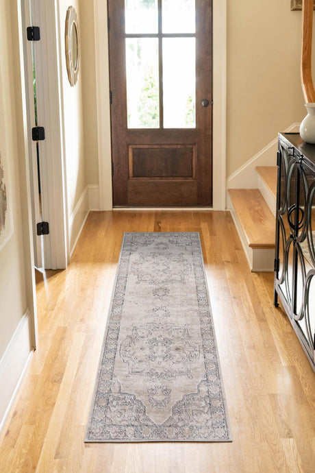 Ivory 2' 2 x 12' Portland Runner Area Rug 85% Polypropylene & 15% Polyester Vintage Distressed Traditional Carpet for Home Decor for Sale at Rug Engine