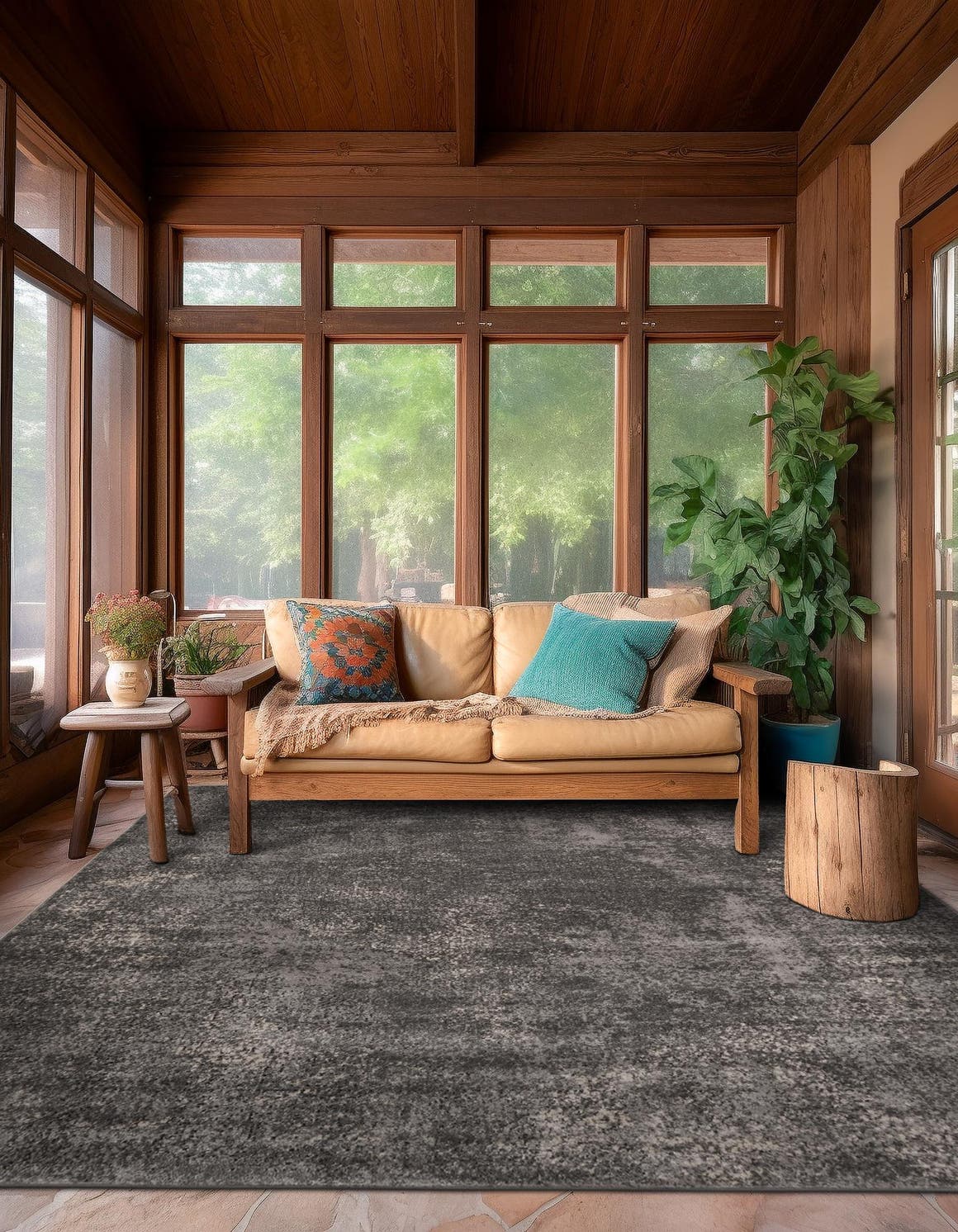 Gray 10' x 10' Portland Square Area Rug 85% Polypropylene & 15% Polyester Vintage Distressed Traditional Carpet for Home Decor for Sale at Rug Engine