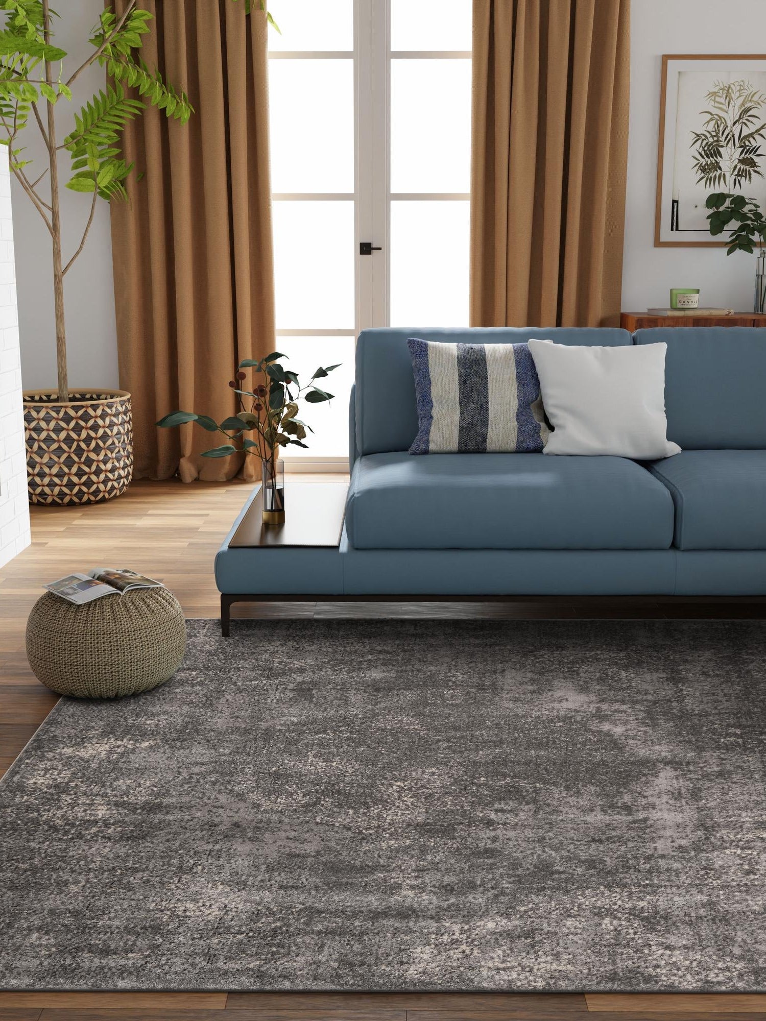 Gray 7' 10 x 7' 10 Portland Square Area Rug 85% Polypropylene & 15% Polyester Vintage Distressed Traditional Carpet for Home Decor for Sale at Rug Engine