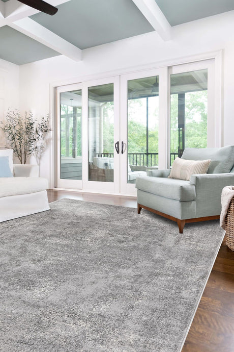 Gray 9' x 12' Portland Rectangle Area Rug 85% Polypropylene & 15% Polyester Vintage Distressed Traditional Carpet for Home Decor for Sale at Rug Engine