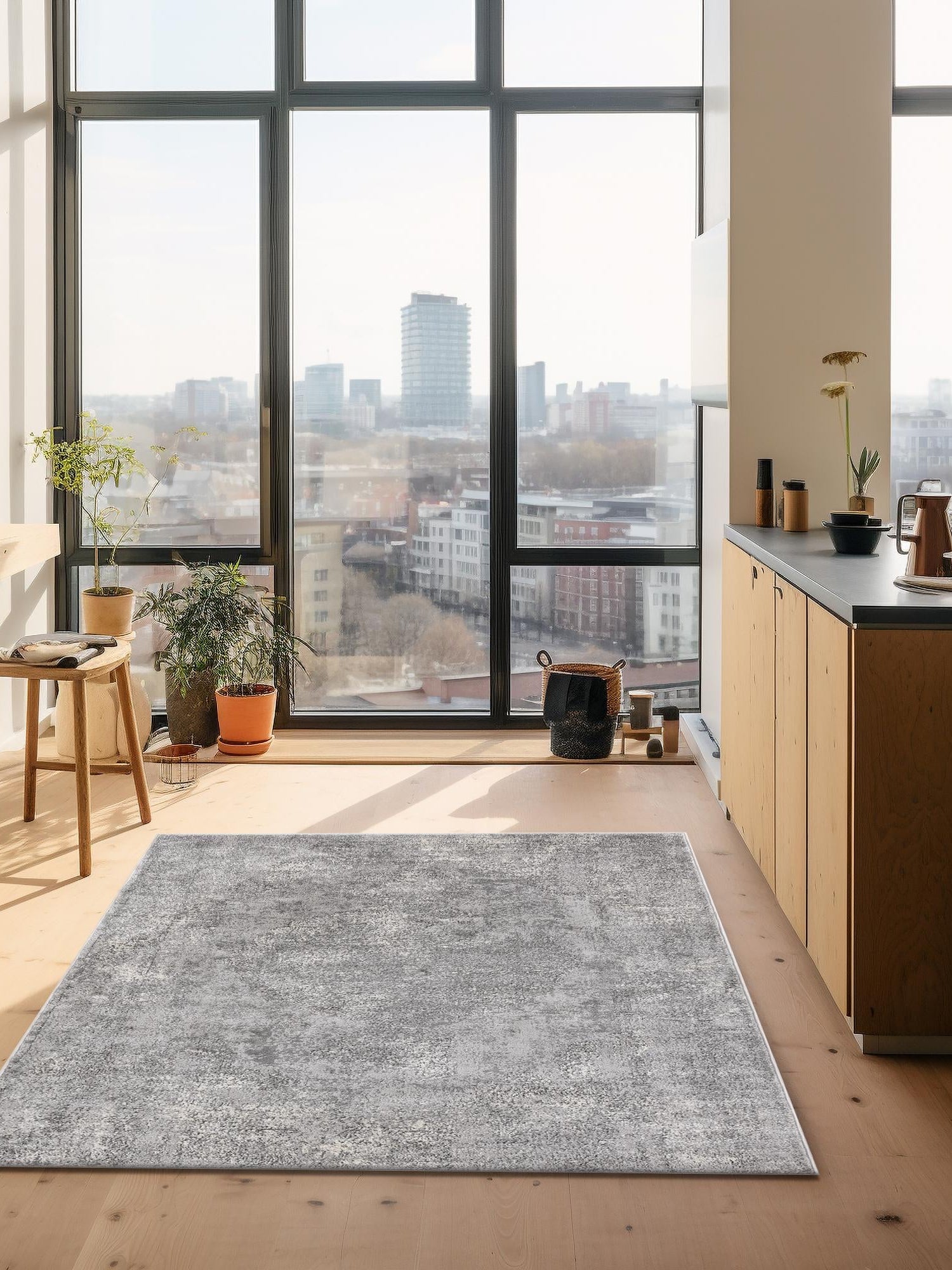 Gray 7' 1 x 10' Portland Rectangle Area Rug 85% Polypropylene & 15% Polyester Vintage Distressed Traditional Carpet for Home Decor for Sale at Rug Engine