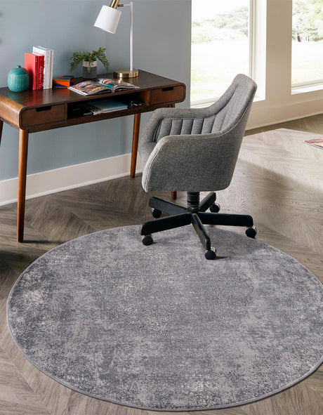 Gray 6' 1 x 6' 1 Portland Round Area Rug 85% Polypropylene & 15% Polyester Vintage Distressed Traditional Carpet for Home Decor for Sale at Rug Engine