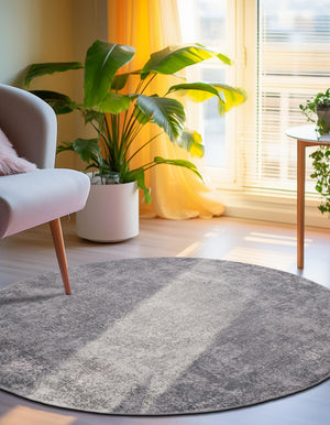 Gray 3' 1 x 3' 1 Portland Round Area Rug 85% Polypropylene & 15% Polyester Vintage Distressed Traditional Carpet for Home Decor for Sale at Rug Engine
