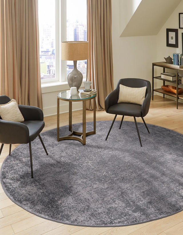 Gray 3' 1 x 3' 1 Portland Round Area Rug 85% Polypropylene & 15% Polyester Vintage Distressed Traditional Carpet for Home Decor for Sale at Rug Engine