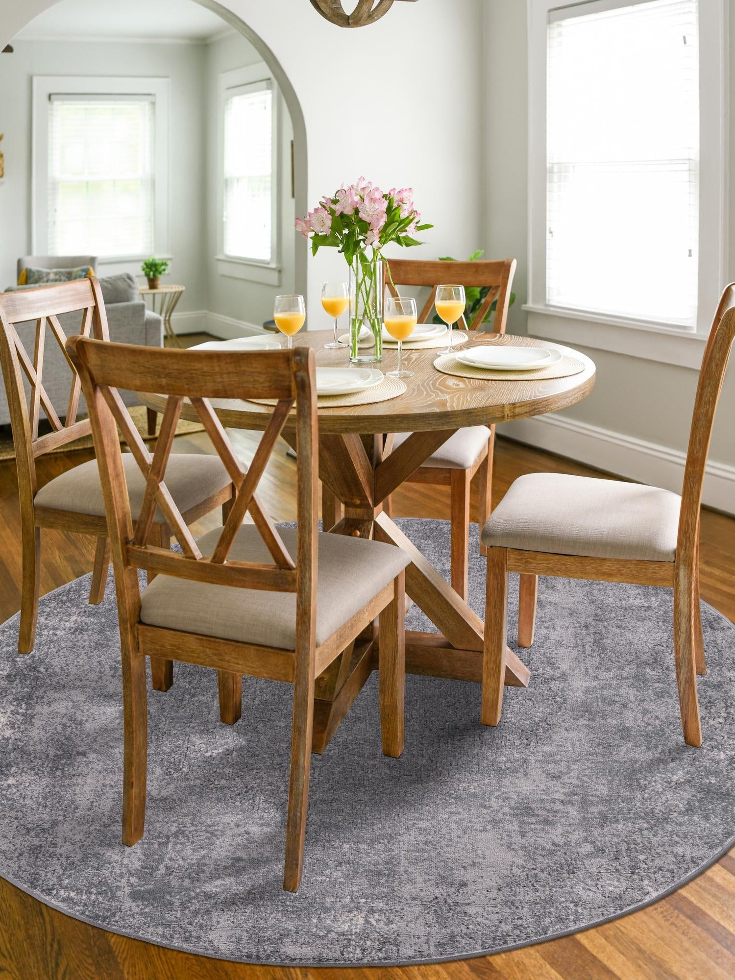 Gray 7' 10 x 7' 10 Portland Round Area Rug 85% Polypropylene & 15% Polyester Vintage Distressed Traditional Carpet for Home Decor for Sale at Rug Engine