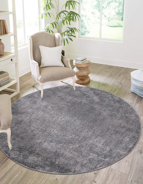 Gray 6' 1 x 6' 1 Portland Round Area Rug 85% Polypropylene & 15% Polyester Vintage Distressed Traditional Carpet for Home Decor for Sale at Rug Engine