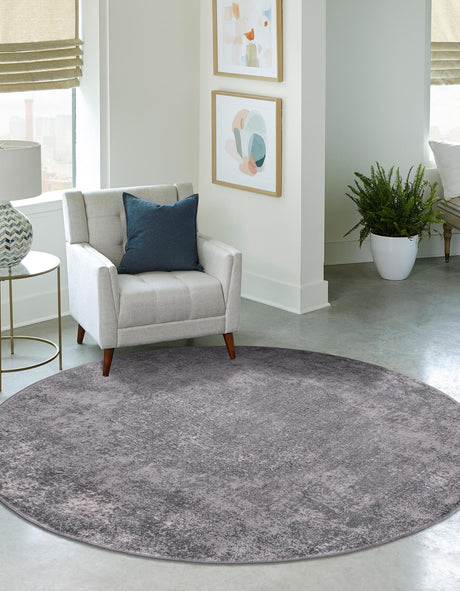 Gray 4' 1 x 4' 1 Portland Round Area Rug 85% Polypropylene & 15% Polyester Vintage Distressed Traditional Carpet for Home Decor for Sale at Rug Engine