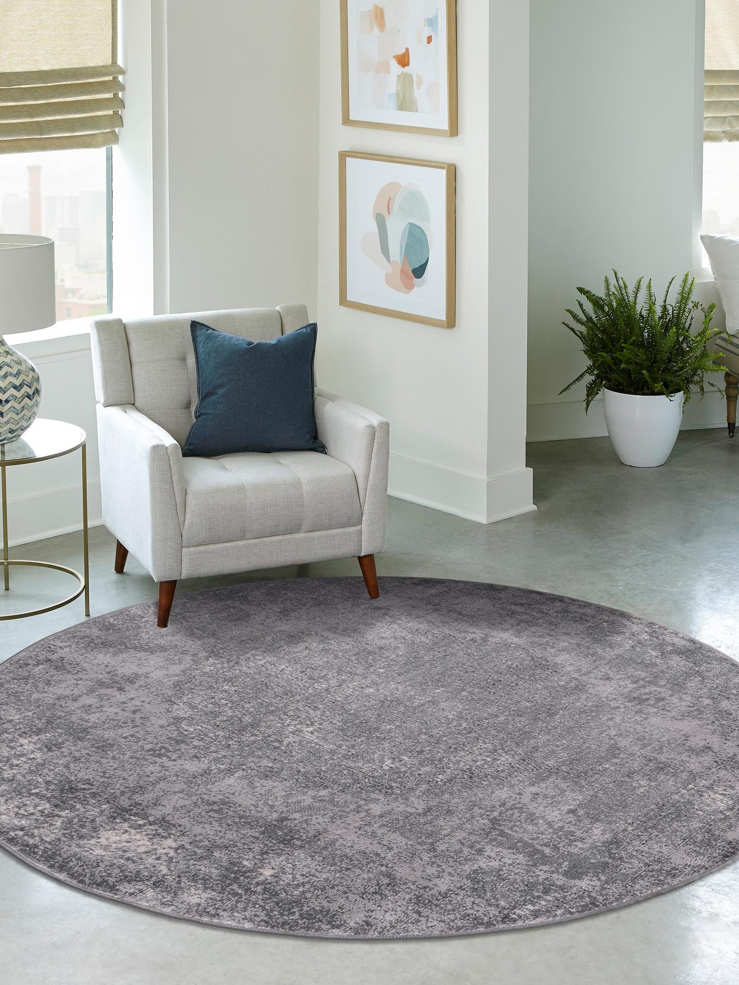 Gray 10' x 10' Portland Round Area Rug 85% Polypropylene & 15% Polyester Vintage Distressed Traditional Carpet for Home Decor for Sale at Rug Engine