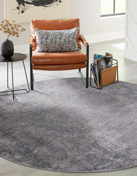 Gray 7' 1 x 7' 1 Portland Round Area Rug 85% Polypropylene & 15% Polyester Vintage Distressed Traditional Carpet for Home Decor for Sale at Rug Engine
