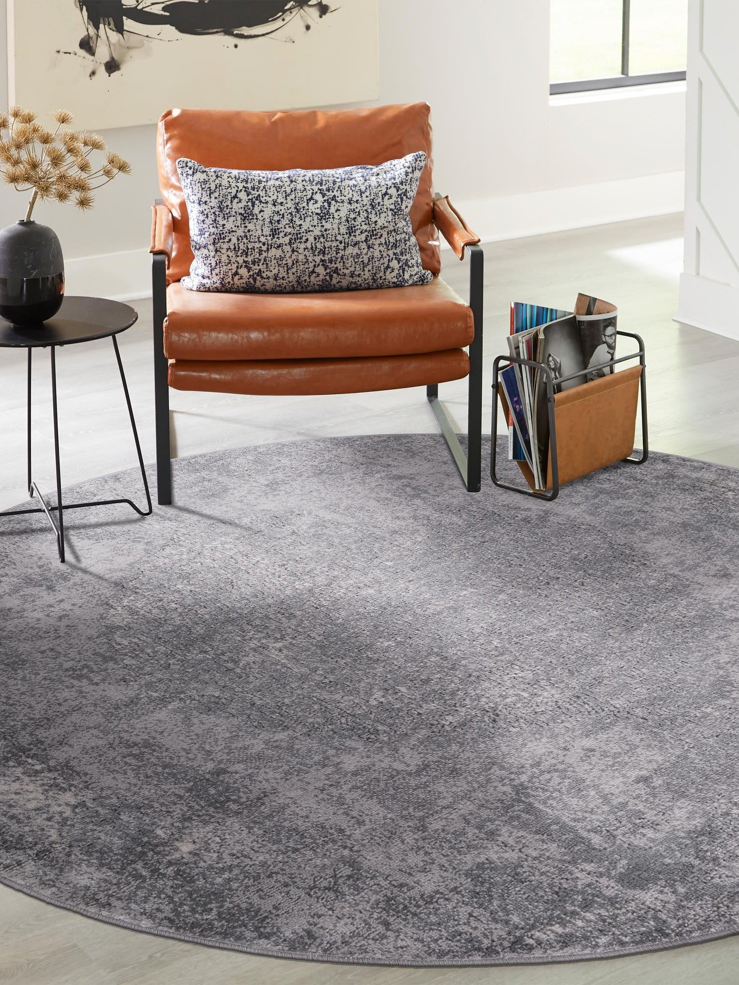 Gray 12' x 12' Portland Round Area Rug 85% Polypropylene & 15% Polyester Vintage Distressed Traditional Carpet for Home Decor for Sale at Rug Engine