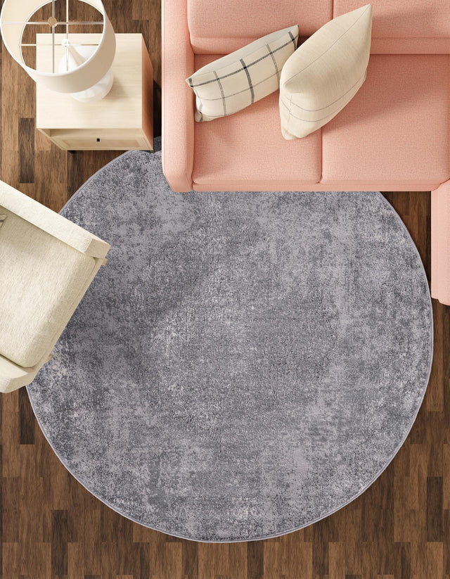 Gray 5' 3 x 5' 3 Portland Round Area Rug 85% Polypropylene & 15% Polyester Vintage Distressed Traditional Carpet for Home Decor for Sale at Rug Engine